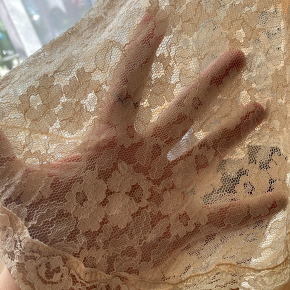 Vintage Candi Jones California Pale Peach Boho Lace Pleated Dress - Picture 4 of 8